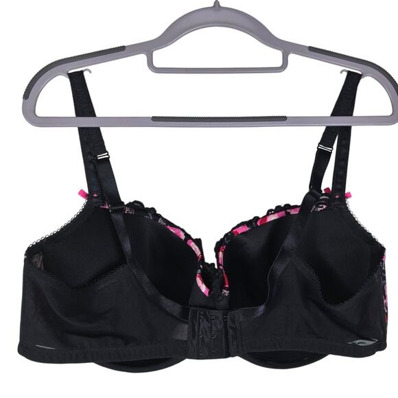 Cacique Pink Black Lace Floral Lightly Lined T-Shirt Underwire Bra 42DD - Picture 3 of 6